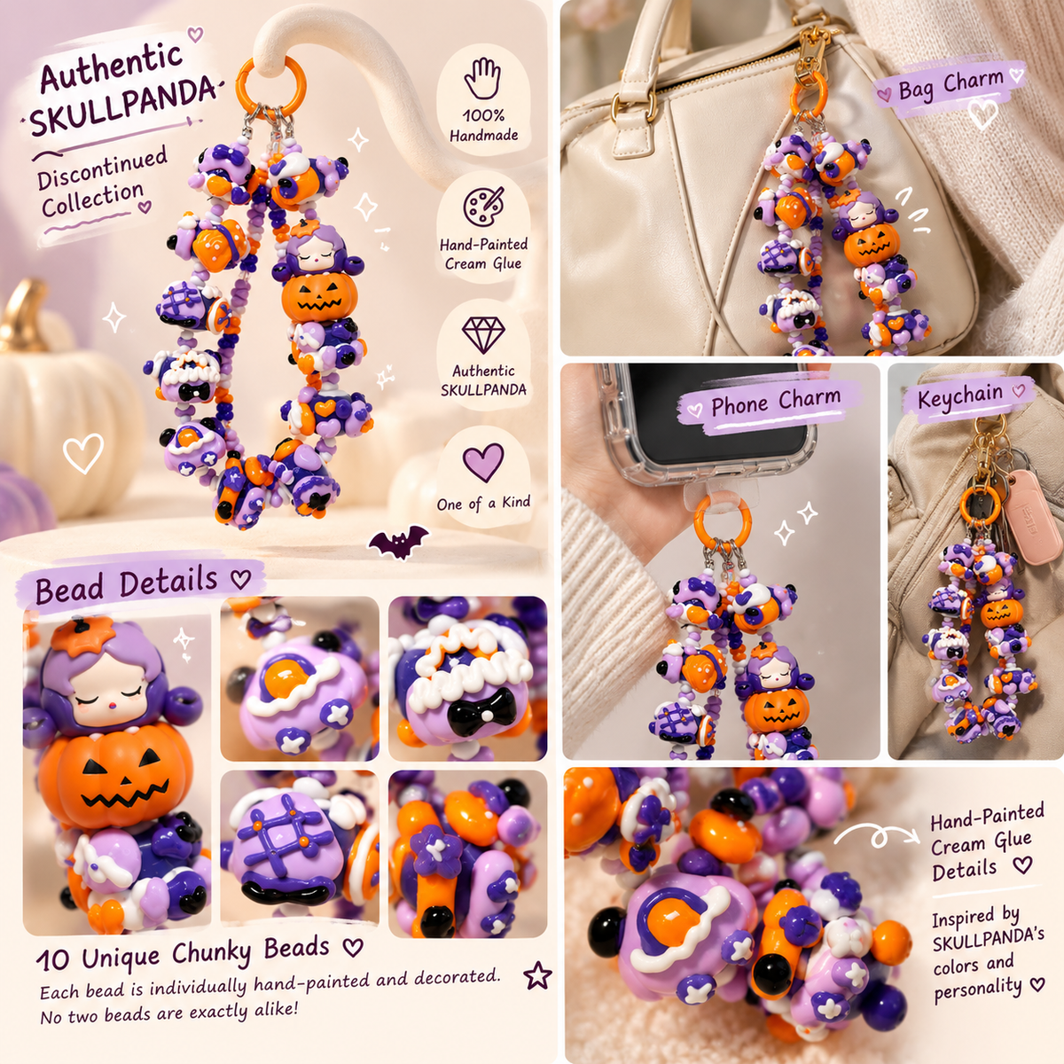 Authentic SKULLPANDA Halloween Phone Charm ā Discontinued Collection | Handmade & Limited Edition