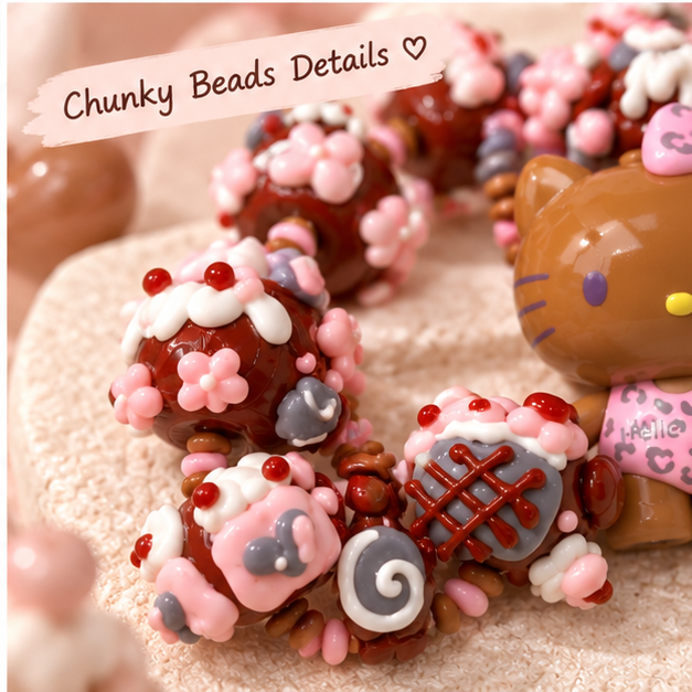 Authentic TOP TOY Special Edition Hello Kitty Pink Leopard Print Phone Charm ā Handmade Hand-Painted Chunky Beads
