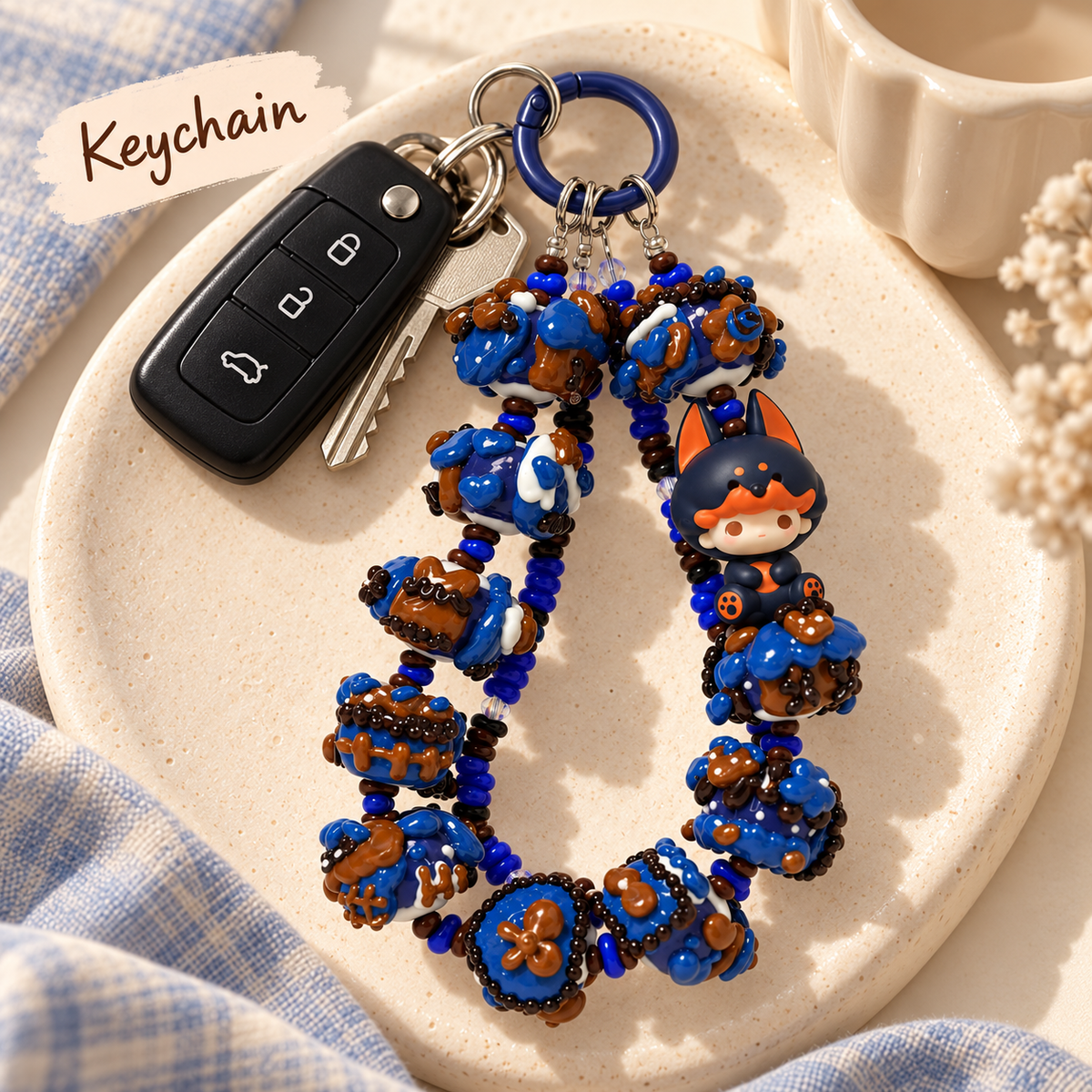 DIMOO phone charm styled as a keychain with car and house keys