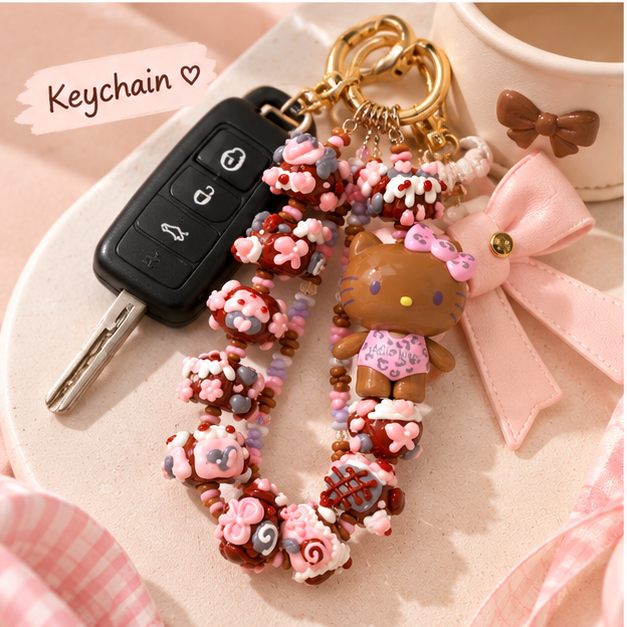 Authentic TOP TOY Special Edition Hello Kitty Pink Leopard Print Phone Charm – Handmade Hand-Painted Chunky Beads