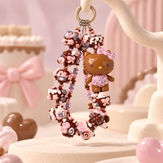 Authentic TOP TOY Special Edition Hello Kitty Pink Leopard Print Phone Charm – Handmade Hand-Painted Chunky Beads